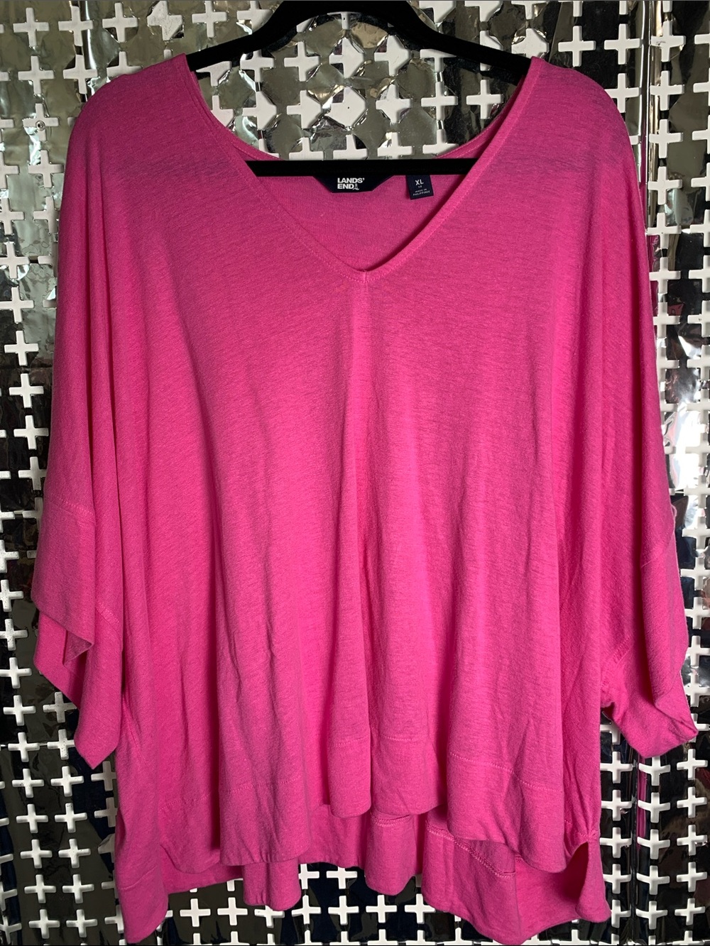 Lands' End Women's V-Neck Tunic Top in Bright Pink